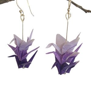 🆕🌸 Triple Paper Crane Earrings in Purple Ombre
